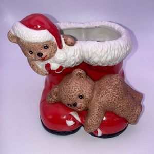 Vintage 1988 House of Lloyd Bears on Santa’s Boots ceramic holder